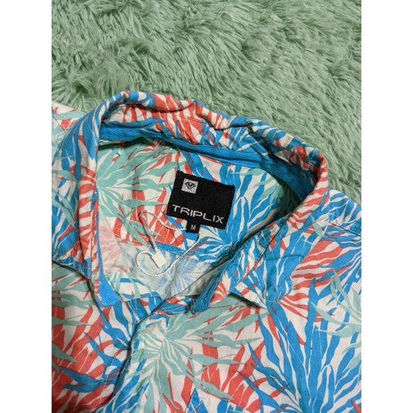 🍑TRIPLIX Tropical Printed Summer shirt men Size Medium 320 - Picture 7 of 11